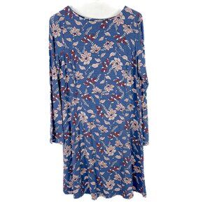 J. Jill Floral Long Sleeve Jersey Knit Dress Blue Size Medium M EUC